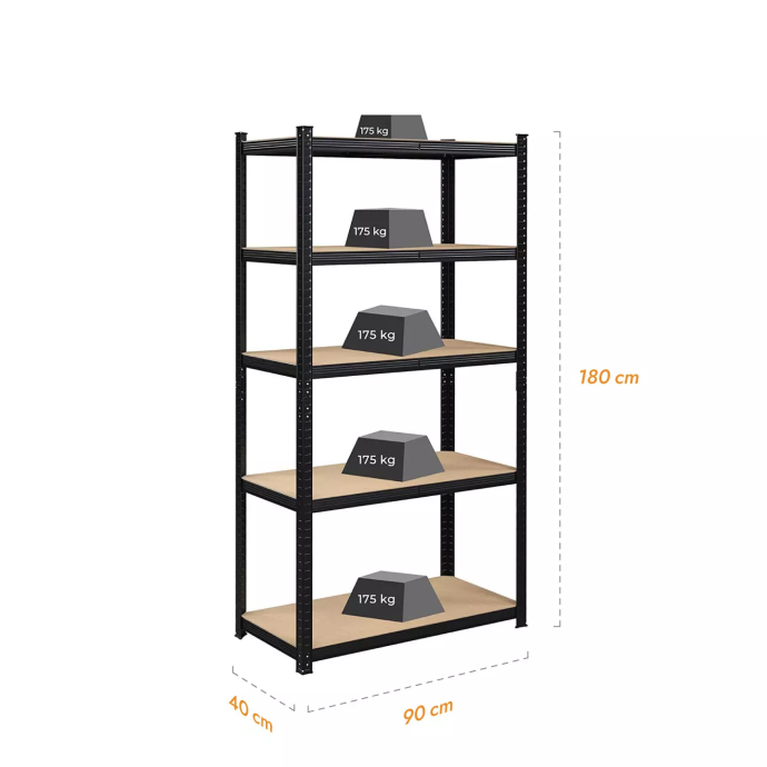 Noliktavas plaukts 180x90x40 PRO Melnā krāsā