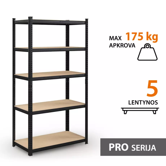 Noliktavas plaukts 180x90x40 PRO Melnā krāsā