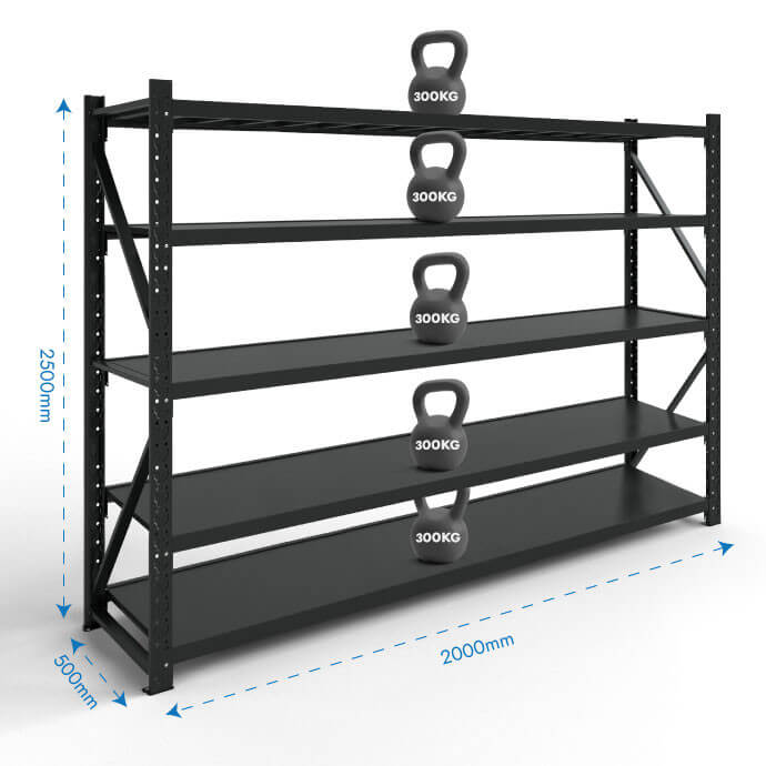 Metāla plaukti 2500x2000x500 ar 5 plauktu Rehalt Systems, bāzes sekcija 2