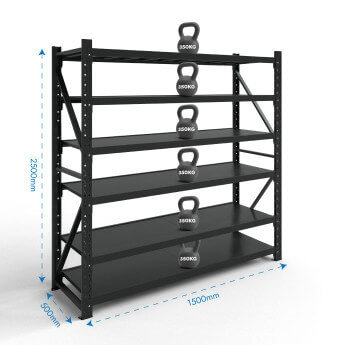 Metāla plaukti 2500x1500x500 ar 6 plauktu Rehalt Systems, bāzes sekcija 2