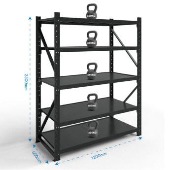 Metāla plaukti 2500x1200x600 ar 5 plauktu Rehalt Systems, bāzes sekcija 2