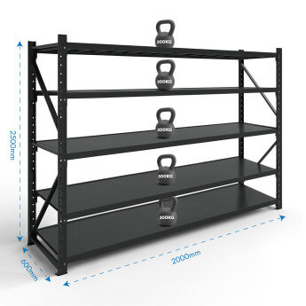 Metāla plaukti 2500x2000x600 ar 5 plauktu Rehalt Systems, bāzes sekcija 2