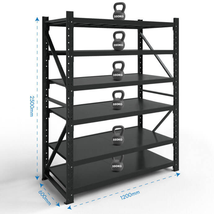 Metāla plaukti 2500x1200x600 ar 6 plauktu Rehalt Systems, bāzes sekcija 2