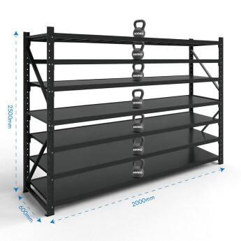 Metāla plaukti 2500x2000x600 ar 7 plauktu Rehalt Systems, bāzes sekcija 2