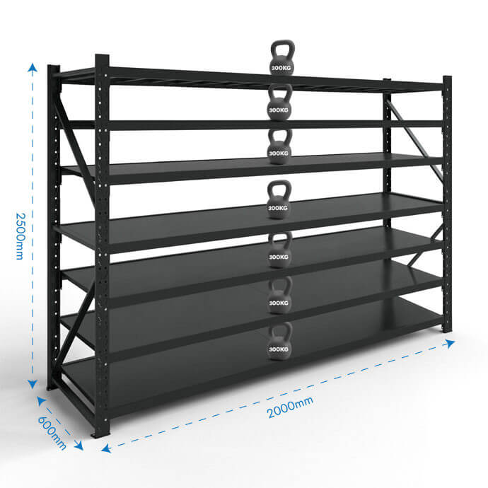 Metāla plaukti 2500x2000x600 ar 7 plauktu Rehalt Systems, bāzes sekcija 2