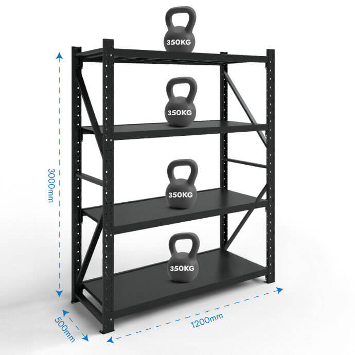 Metāla plaukti 3000x1200x500 ar 4 plauktu Rehalt Systems, bāzes sekcija 2