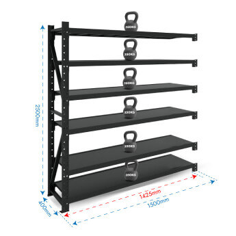 Metāla plaukti 2500x1500x400  ar 6 plauktu Rehalt Systems, papildu sekcija 2