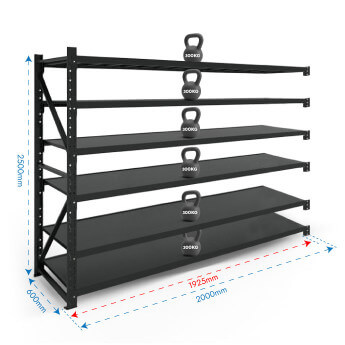 Metāla plaukti 2500x2000x600  ar 6 plauktu Rehalt Systems, papildu sekcija 2