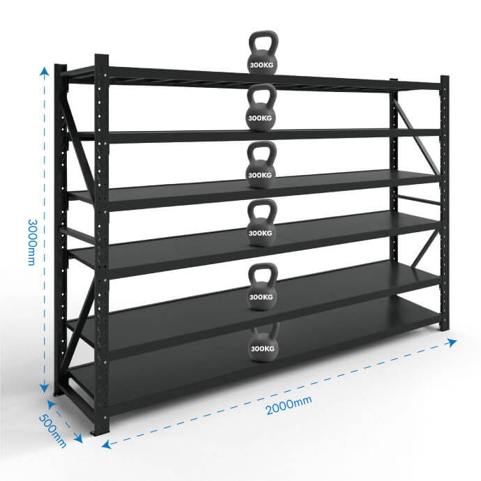 Metāla plaukti 3000x2000x500 ar 6 plauktu Rehalt Systems, bāzes sekcija 2