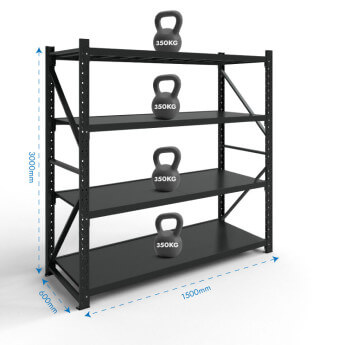 Metāla plaukti 3000x1500x600 ar 4 plauktu Rehalt Systems, bāzes sekcija 2