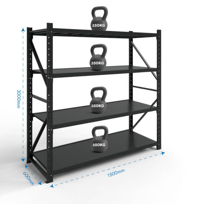 Metāla plaukti 3000x1500x600 ar 4 plauktu Rehalt Systems, bāzes sekcija 2
