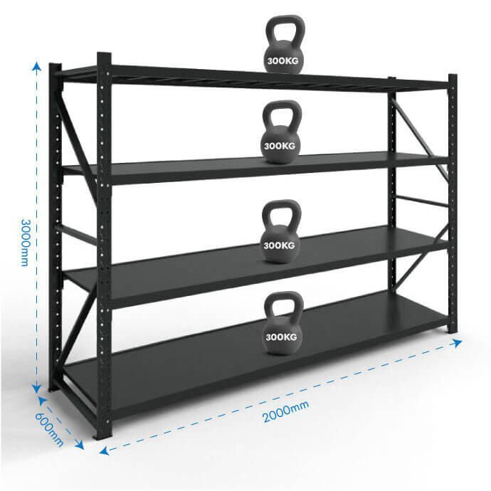 Metāla plaukti 3000x2000x600 ar 4 plauktu Rehalt Systems, bāzes sekcija 2