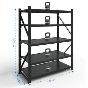 Metāla plaukti 3000x1200x600 ar 5 plauktu Rehalt Systems, bāzes sekcija 2