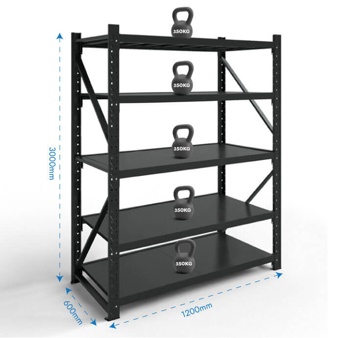 Metāla plaukti 3000x1200x600 ar 5 plauktu Rehalt Systems, bāzes sekcija 2