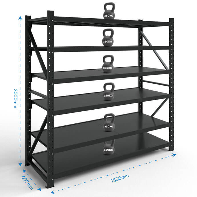 Metāla plaukti 3000x1500x600 ar 6 plauktu Rehalt Systems, bāzes sekcija 2