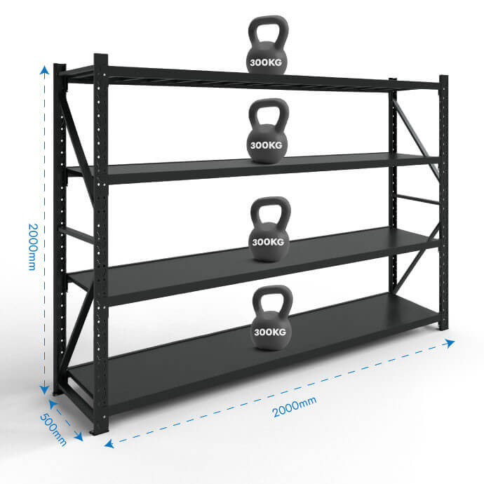 Metāla plaukti 2000x2000x500 ar 4 plauktu Rehalt Systems, bāzes sekcija 2