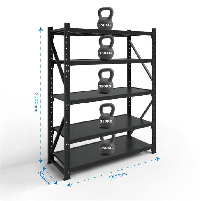 Metāla plaukti 2000x1200x500 ar 5 plauktu Rehalt Systems, bāzes sekcija 2