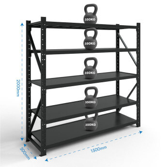 Metāla plaukti 2000x1500x500 ar 5 plauktu Rehalt Systems, bāzes sekcija 2