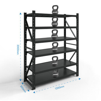 Metāla plaukti 2000x1200x500 ar 6 plauktu Rehalt Systems, bāzes sekcija 2