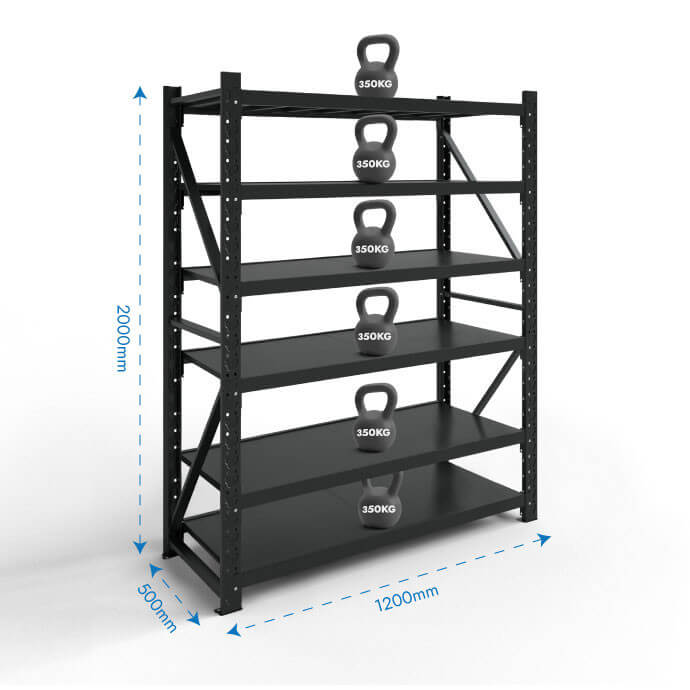 Metāla plaukti 2000x1200x500 ar 6 plauktu Rehalt Systems, bāzes sekcija 2