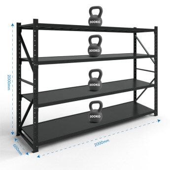 Metāla plaukti 2000x2000x600 ar 4 plauktu Rehalt Systems, bāzes sekcija 2