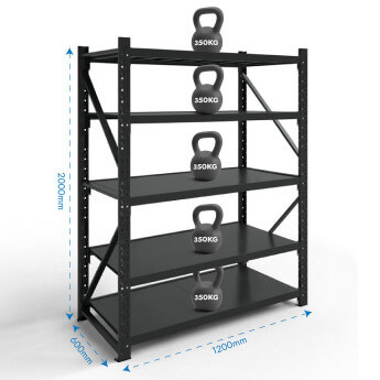 Metāla plaukti 2000x1200x600 ar 5 plauktu Rehalt Systems, bāzes sekcija 2