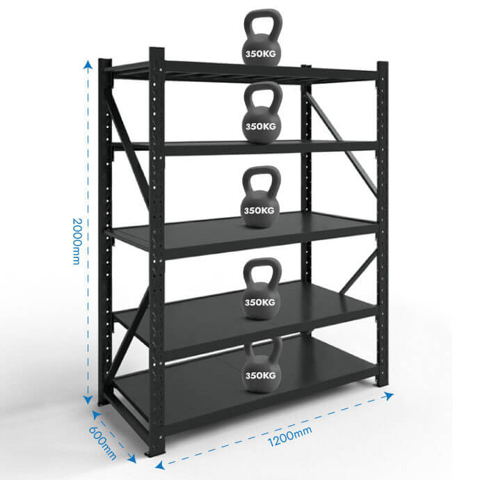 Metāla plaukti 2000x1200x600 ar 5 plauktu Rehalt Systems, bāzes sekcija 2