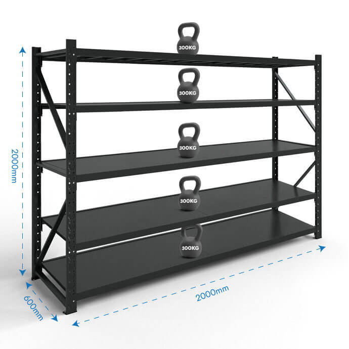 Metāla plaukti 2000x2000x600 ar 5 plauktu Rehalt Systems, bāzes sekcija 2