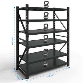 Metāla plaukti 2000x1200x600 ar 6 plauktu Rehalt Systems, bāzes sekcija 2