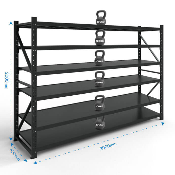 Metāla plaukti 2000x2000x600 ar 6 plauktu Rehalt Systems, bāzes sekcija 2