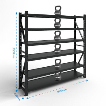 Metāla plaukti 2500x1500x400 ar 6 plauktu Rehalt Systems, bāzes sekcija 2