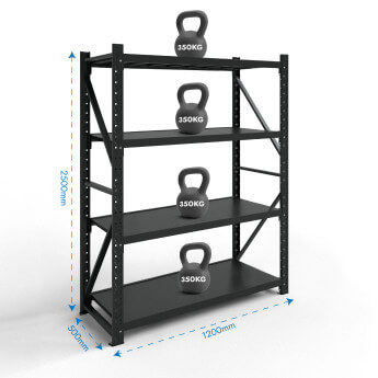 Metāla plaukti 2500x1200x500 ar 4 plauktu Rehalt Systems, bāzes sekcija 2