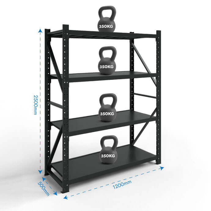 Metāla plaukti 2500x1200x500 ar 4 plauktu Rehalt Systems, bāzes sekcija 2