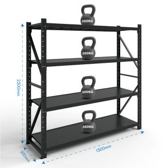 Metāla plaukti 2500x1500x500 ar 4 plauktu Rehalt Systems, bāzes sekcija 2