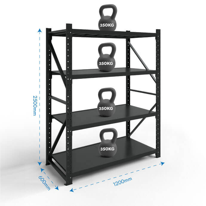 Metāla plaukti 2500x1200x600 ar 4 plauktu Rehalt Systems, bāzes sekcija 2