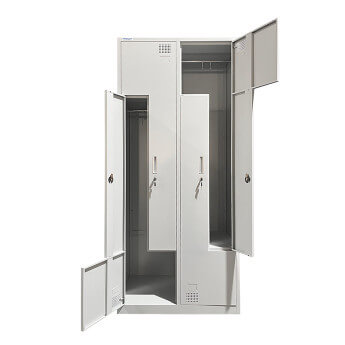 Metāla garderobes skapis ar L-durvīm, Rehalt Systems 1940 x 800 x 500 ar regulējamām kājiņām, 4 durtinas 4