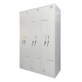 Metāla ģērbtuves skapītis ar sešām durvīm, divos līmeņos, L formas Rehalt Systems 1940 x 1200 x 500 ar regulējamām kājiņām