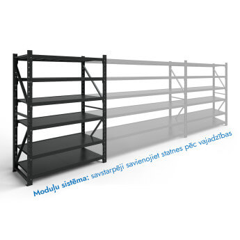 Metāla plaukti 2000x2000x500 ar 6 plauktu Rehalt Systems, bāzes sekcija 5