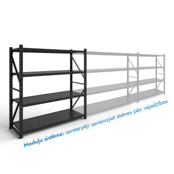 Metāla plaukti 2500x1500x400 ar 4 plauktu Rehalt Systems, bāzes sekcija 5