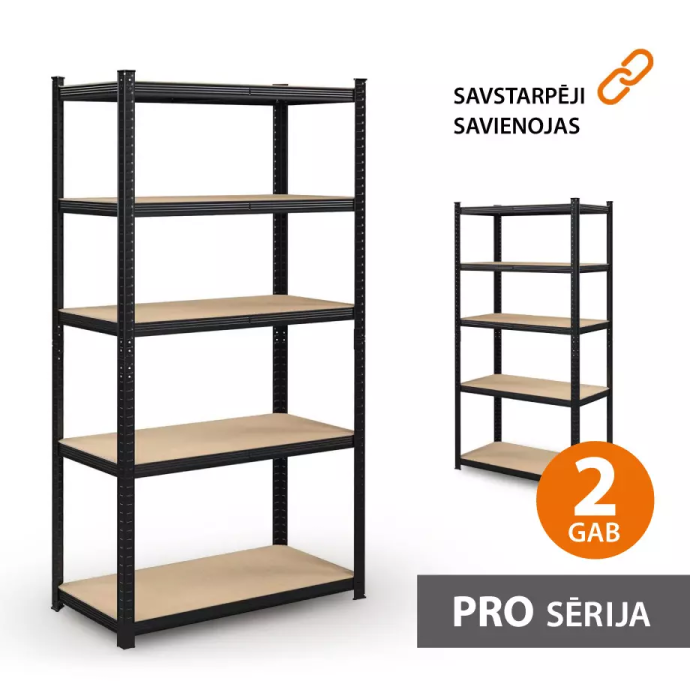 Noliktavas plaukts 180x90x40 PRO Melnā krāsā (2 gab.)