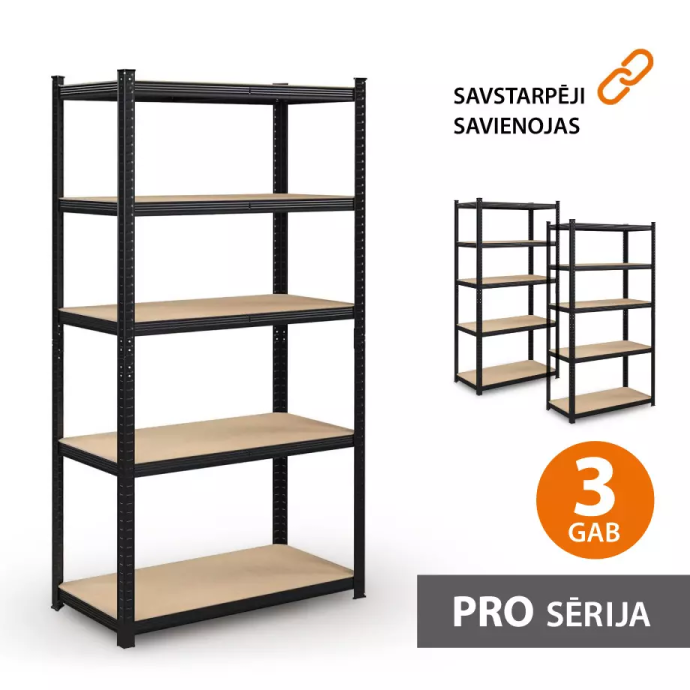 Noliktavas plaukts 180x90x40 PRO Melnā krāsā (3 gab.)