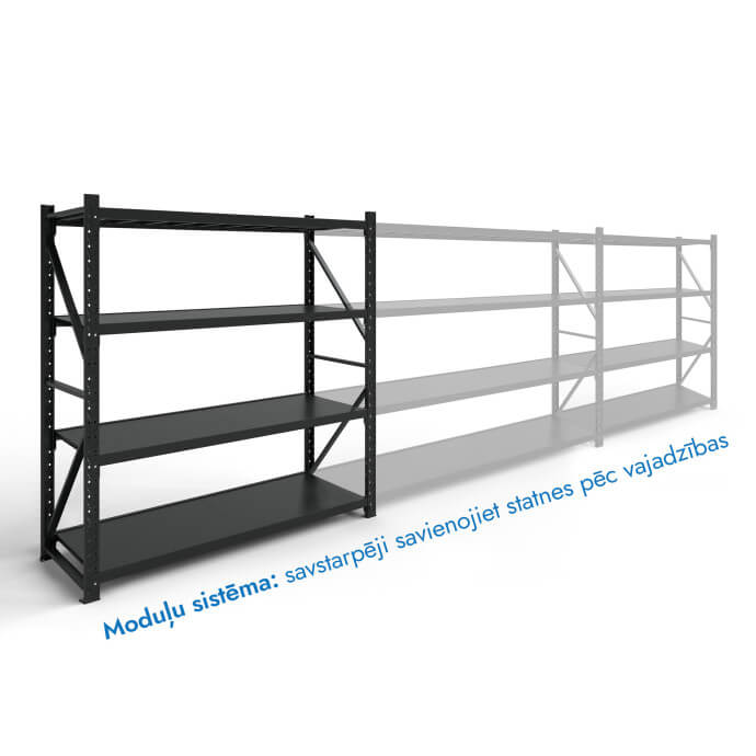 Metāla plaukti 2000x2000x500  ar 4 plauktu Rehalt Systems, papildu sekcija 5