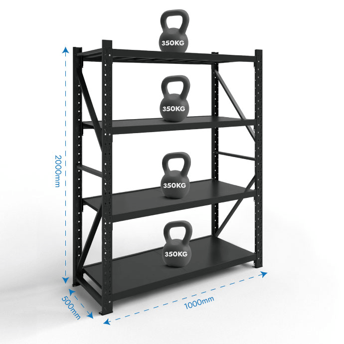 Metāla plaukti 2000x1200x500 ar 4 plauktu Rehalt Systems, bāzes sekcija 2
