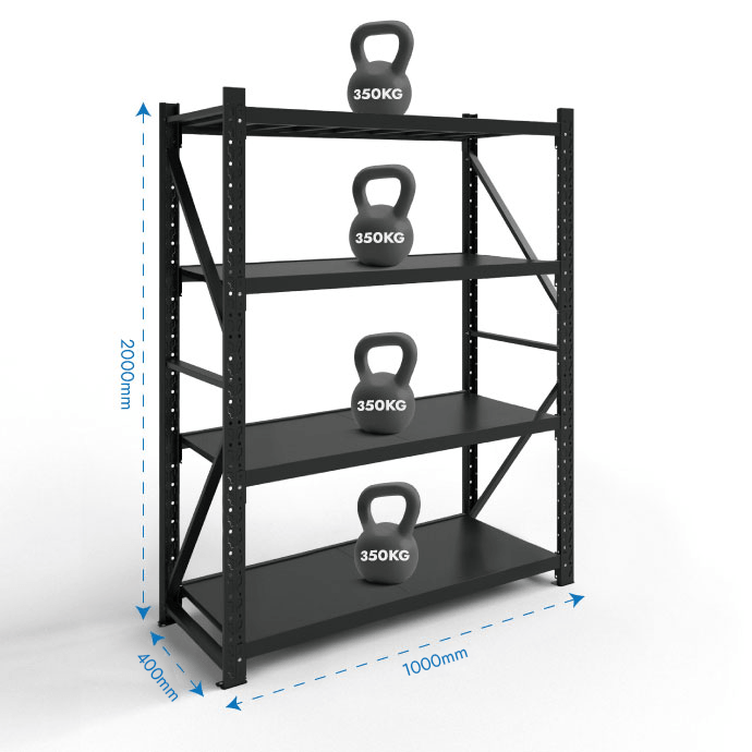 Metāla plaukti 2000x1000x400 ar 4 plauktu Rehalt Systems, bāzes sekcija 2