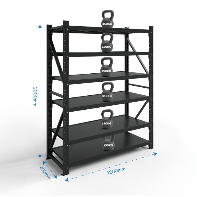 Metāla plaukti 2000x1200x400 ar 6 plauktu Rehalt Systems, bāzes sekcija 3