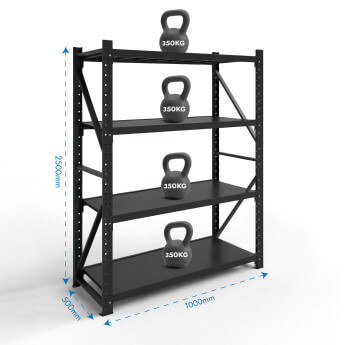 Metāla plaukti 2500x1000x500 ar 4 plauktu Rehalt Systems, bāzes sekcija 1