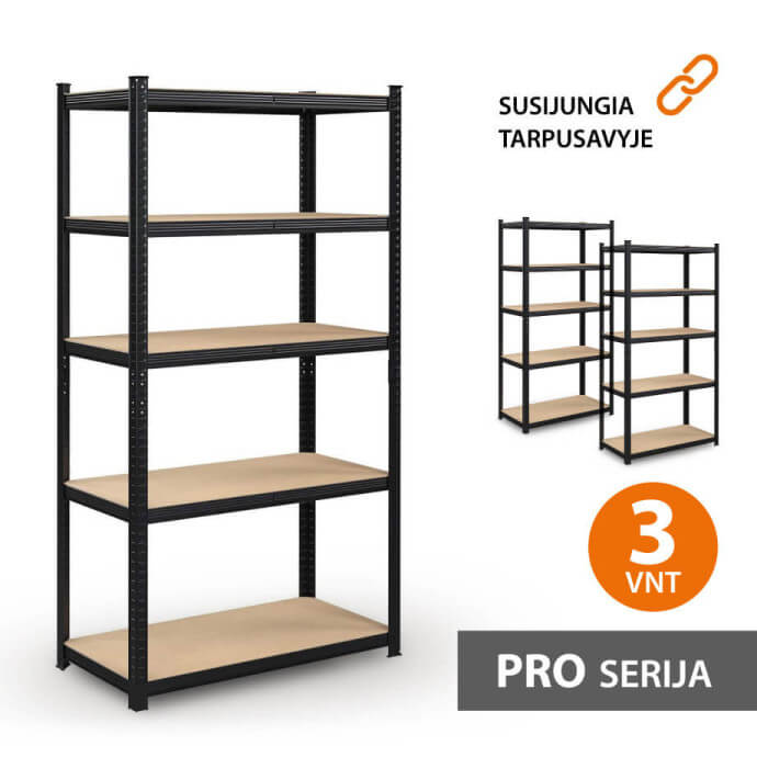 Noliktavas plaukts 180x90x40 PRO Melnā krāsā (3 gab.) 1