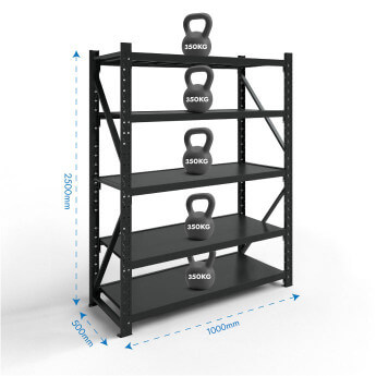 Metāla plaukti 2500x1000x500 ar 5 plauktu Rehalt Systems, bāzes sekcija 2