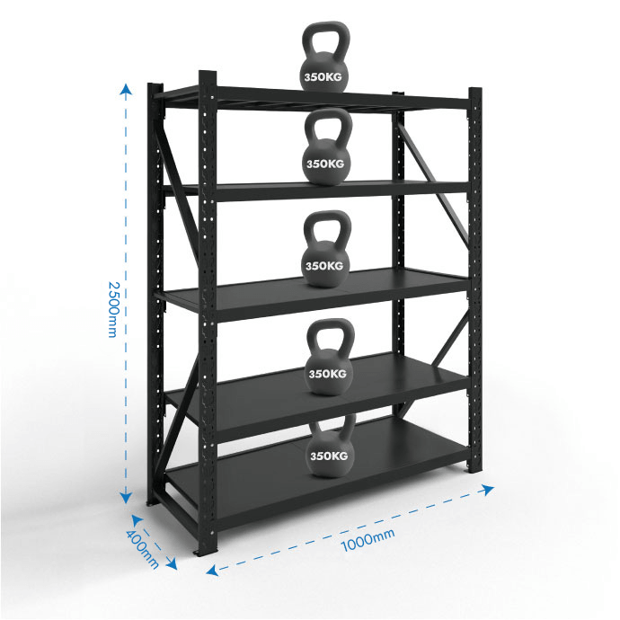 Metāla plaukti 2500x1000x400 ar 5 plauktu Rehalt Systems, bāzes sekcija 2