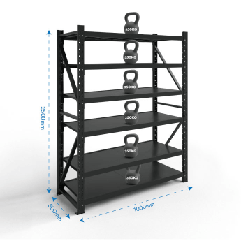 Metāla plaukti 2500x1000x500 ar 6 plauktu Rehalt Systems, bāzes sekcija 2
